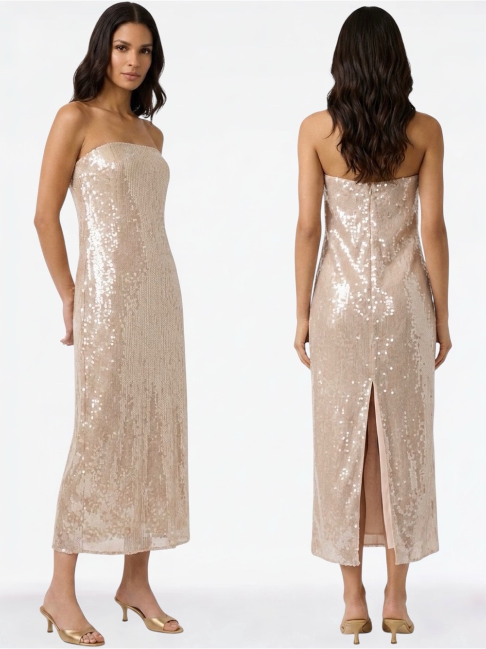STAUD Casey Women’s Ivory Strapless Sequined Maxi Dress Evening Gown Size 6 NEW - Picture 3 of 16